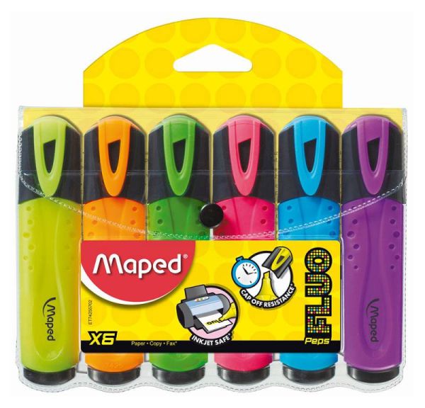 Текстовыделитель MAPED Fluo Peps Classic пишущий узел 1-5мм, устойчивые в солнечному свету чернила, 6 шт 1-5мм разноцветный